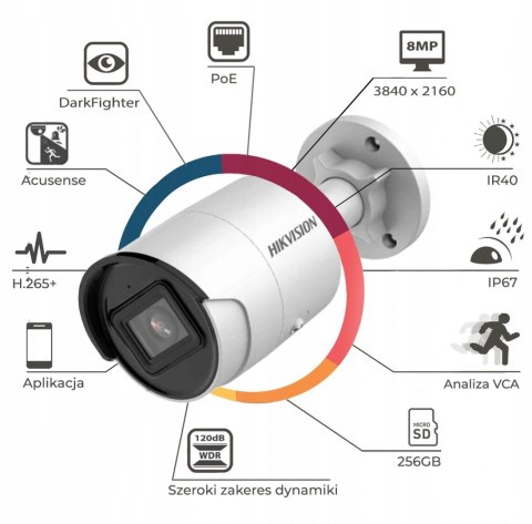 Hikvision 8Mpx Kamera Ip Acusense Poe 2.8Mm Ir40m Slot Sd Ip67 Darkfighter