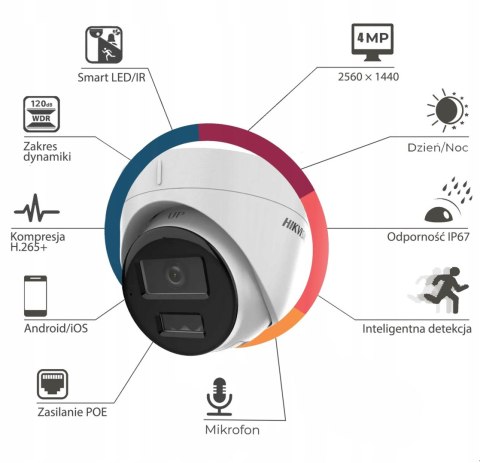 Kamera Ip Hikvision 4Mpx Smart Hybrid Light Ip67 Poe - 2.8Mm 98° Wdr 120