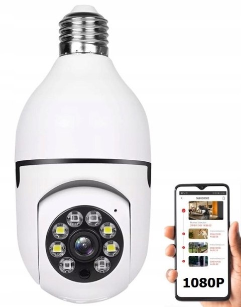 Kamera Szpiegowska Żarówka Wifi Ip 2Mpx Obrotowa Z Detekcją Ruchu I Led