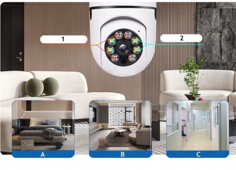Kamera Szpiegowska Żarówka Wifi Ip 2Mpx Obrotowa Z Detekcją Ruchu I Led