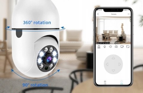 Kamera Szpiegowska Żarówka Wifi Ip 2Mpx Obrotowa Z Detekcją Ruchu I Led