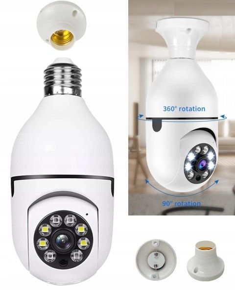 Kamera Szpiegowska Żarówka Wifi Ip 2Mpx Obrotowa Z Detekcją Ruchu I Led