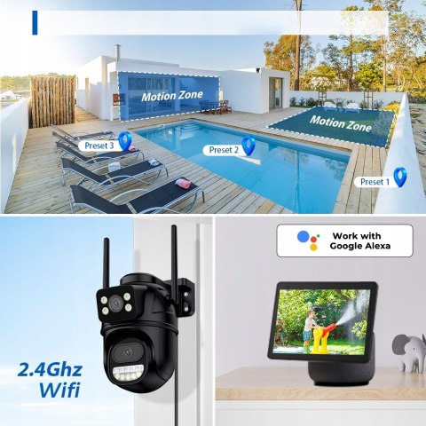 Kamera Zewnetrzna Obrotowa 8Mpx Wi-Fi Podwójny Obiektyw 270° Śledzenia Ip66
