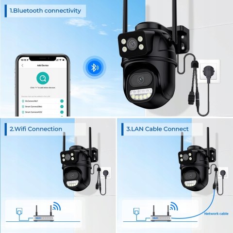 Kamera Zewnetrzna Obrotowa 8Mpx Wi-Fi Podwójny Obiektyw 270° Śledzenia Ip66