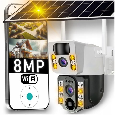 Zewnętrzna Kamera Solarna Wifi 2X4mpx Dwuobiektywowa Obrotowa Z Pir I Led