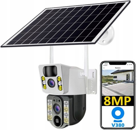 Zewnętrzna Kamera Solarna Wifi 2X4mpx Dwuobiektywowa Obrotowa Z Pir I Led