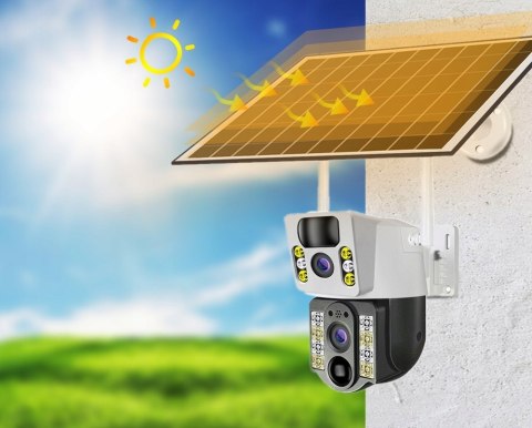 Zewnętrzna Kamera Solarna Wifi 2X4mpx Dwuobiektywowa Obrotowa Z Pir I Led