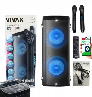 Głośnik Bluetooth Mocny 100W! Vivax Karaoke + 2 Mikrofony Led Aux/Usb, Tws