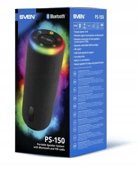 Głośnik Bluetooth Sven 10W Rgb Led Usb Fm Tws - Przenośny Z Bassem, Czarny