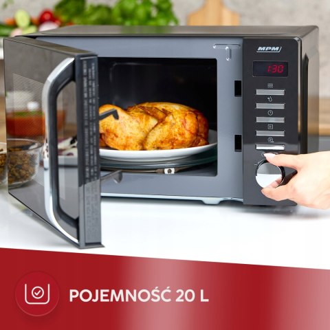 Kuchenka Mikrofalowa 20L Czarna Mpm Cyfrowe Sterowanie Led 8 Auto Programów