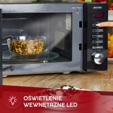 Kuchenka Mikrofalowa 20L Czarna Mpm Cyfrowe Sterowanie Led 8 Auto Programów