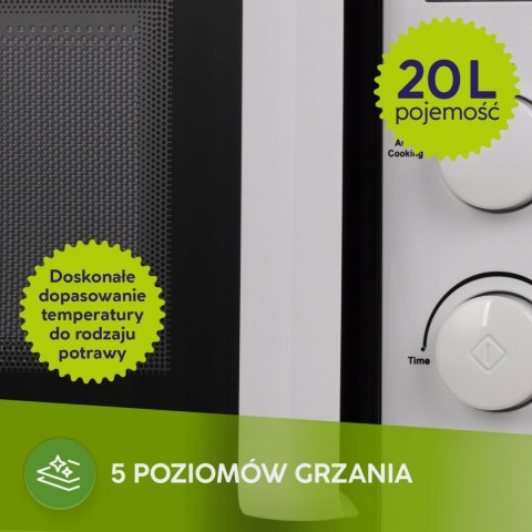 Kuchenka Mikrofalowa 20L Mpm 700W Led, 5 Poziomów, Rozmrażanie, 8 Programów