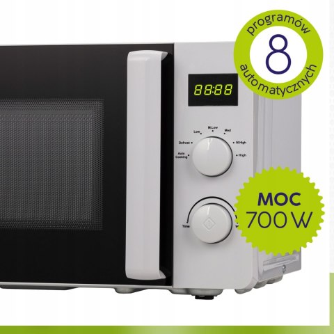 Kuchenka Mikrofalowa 20L Mpm 700W Led, 5 Poziomów, Rozmrażanie, 8 Programów