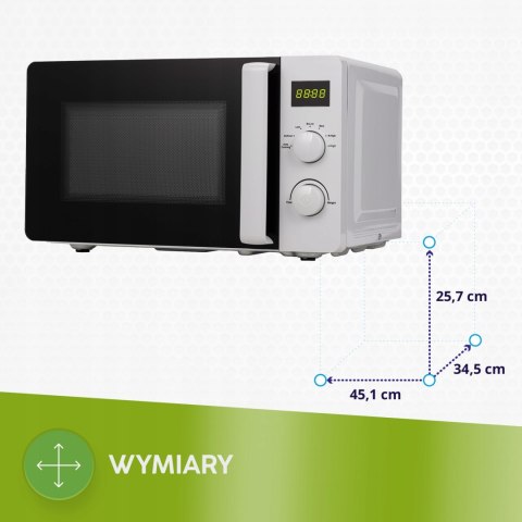 Kuchenka Mikrofalowa 20L Mpm 700W Led, 5 Poziomów, Rozmrażanie, 8 Programów