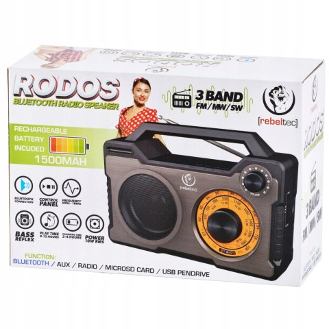 Przenośne Radio Rodos Bluetooth 5.0 10W - Fm, Microsd, Usb, Aux, 8H Grania