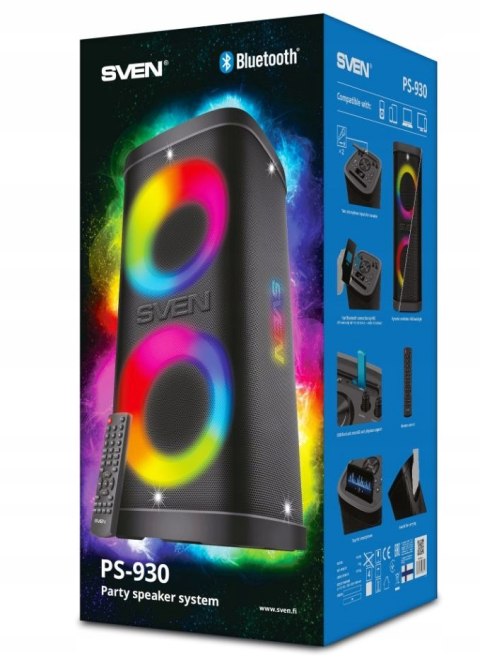 Sven Ps-930 Bezprzewodowy Głośnik Bt 150W 20H Bateria, Rgb, Nfc, Tws Fm