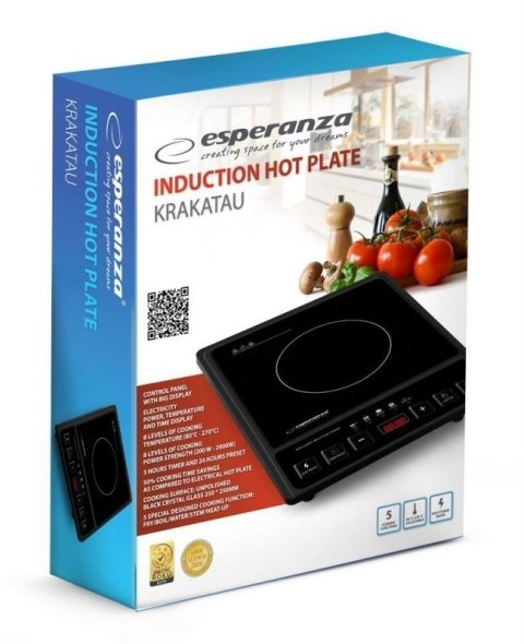 Kuchenka Indukcyjna 2000W Z Auto Wyłączeniem, 5 Funkcji, Ceramiczna Płyta