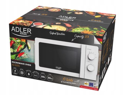 Kuchenka Mikrofalowa 700W 20L Obrotowy Talerz 5 Poziomów Rozmrażanie Timer