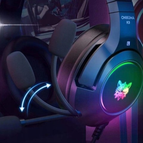Nauszne Słuchawki Gamingowe Onikuma Rgb Led 50Mm Kocie Uszy Mikrofon Czarne