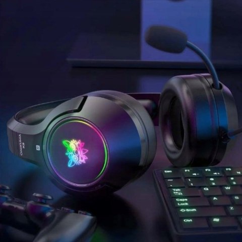 Nauszne Słuchawki Gamingowe Onikuma Rgb Led 50Mm Kocie Uszy Mikrofon Czarne