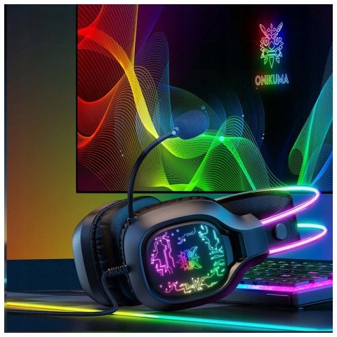 Słuchawki Gamingowe Onikuma Nauszne Z Led Rgb, Mikrofonem, Usb Do Pc Czarne