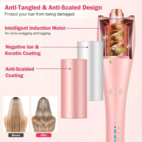 AUTOMATYCZNA RÓŻOWA LOKÓWKA SPIN CURL 1" CERAMICZNA 150-210°C TIMER 30 MIN