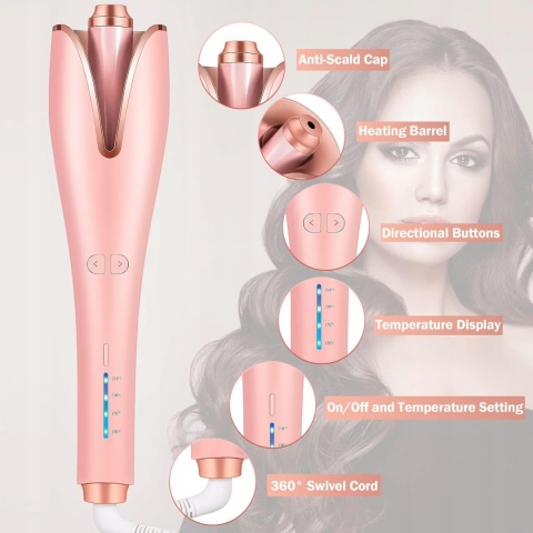 AUTOMATYCZNA RÓŻOWA LOKÓWKA SPIN CURL 1" CERAMICZNA 150-210°C TIMER 30 MIN