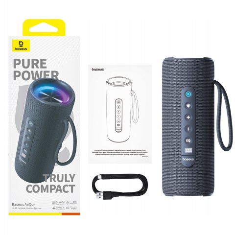 BASEUS GŁOŚNIK PRZENOŚNY 15W BLUETOOTH 5.3 IPX5 TWS LED BASS - AEQUR 30 AIR