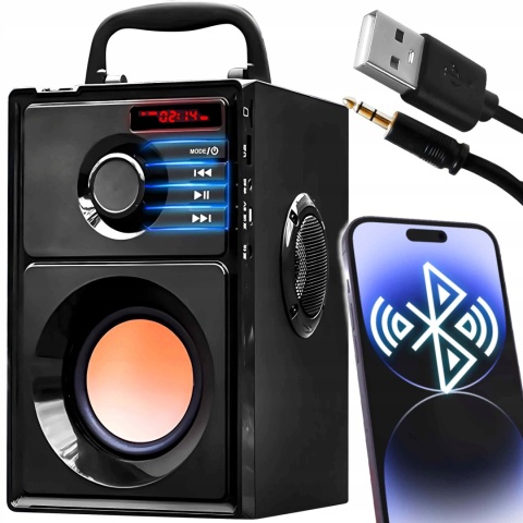 GŁOŚNIK BLUETOOTH 15W USB SD AUX FM BASS BOOMBOX - MOCNY DŹWIĘK NA IMPREZĘ