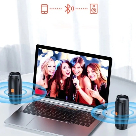 GŁOŚNIK BLUETOOTH 20W, 4 GŁOŚNIKI, POWERBANK, RADIO FM, 360° DŹWIĘK, IPX7