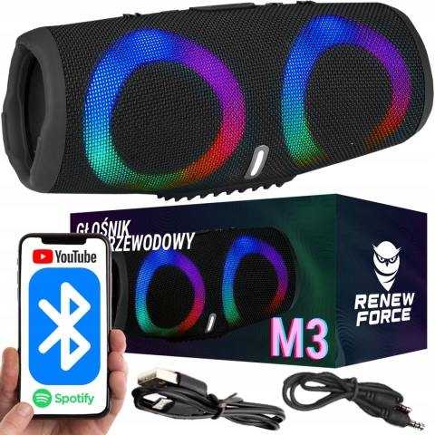 GŁOŚNIK BLUETOOTH 5.1 PRZENOŚNY 2X10W WODOODPORNY RADIO FM USB SD AUX LEDY