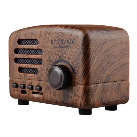 GŁOŚNIK BLUETOOTH STYL RETRO Z RADIO FM I MIKROFONEM, CIEMNE DREWNO, 400MAH
