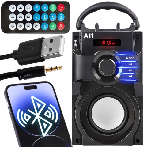 GŁOŚNIK PRZENOŚNY BLUETOOTH 15W 700W PMPO IMPREZOWE BASY, FM/USB/AUX CZARNY