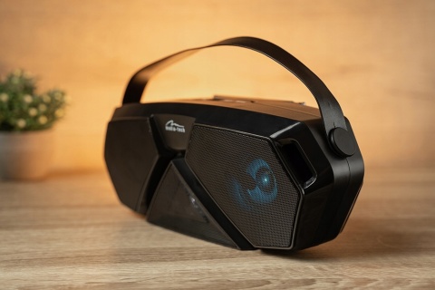 GŁOŚNIK PRZENOŚNY BLUETOOTH MP3 RADIO FM KARAOKE 8W Z RĄCZKĄ I AKUMULATOREM