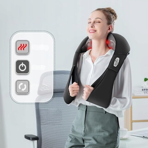 MASAŻER do Szyi Karku Pleców Pas Masujący Podgrzewany Czarny Shiatsu PRO