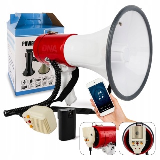 MEGAFON AKUMULATOROWY 50W DNA MEGA 2 USB BT MICRO SD SYRENA, ZASIĘG 400M