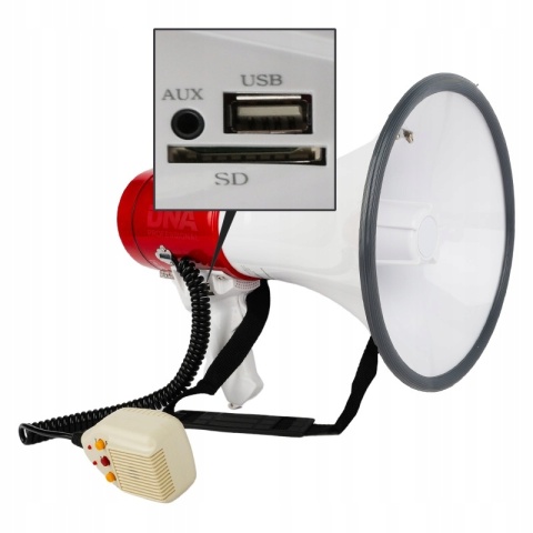 MEGAFON AKUMULATOROWY 50W DNA MEGA 2 USB BT MICRO SD SYRENA, ZASIĘG 400M