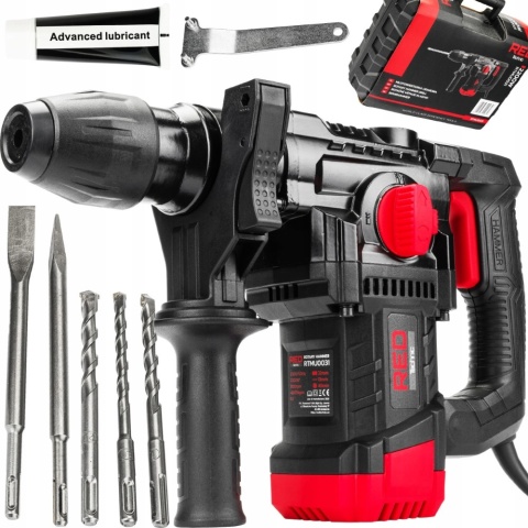 MŁOT UDAROWY SDS+ 2200W 6J ANTYWIBRACYJNY, WALIZKA WIERTŁA 8/10/12 MM DŁUTA