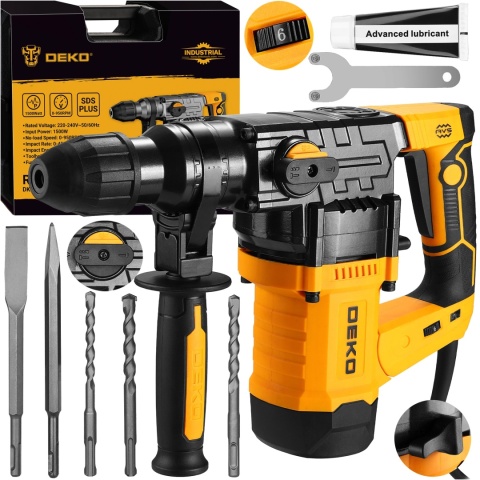 MŁOT UDAROWY SDS+ DEKO INDUSTRIAL 6J 1500W - WALIZKA, 3 WIERTŁA, DŁUTA
