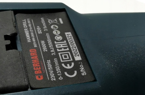 MŁOTOWIERTARKA BERHARD 2600W SDS+ DO KUCIA I WIERCENIA - KOMPLETNY ZESTAW