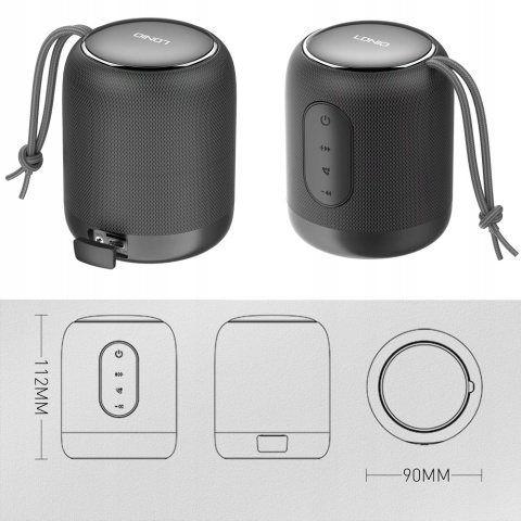 MOCNY GŁOŚNIK BLUETOOTH 5.0 5W PRZENOŚNY STEREO Z USB-C I SLOTEM MICRO SD