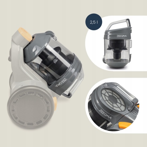 Odkurzacz BEZWORKOWY Cyklonowy 4000W klasa A Hepa Kompaktowy i Cichy Zeegma