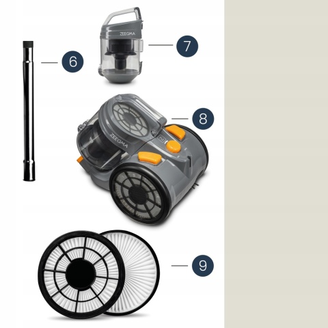 Odkurzacz BEZWORKOWY Cyklonowy 4000W klasa A Hepa Kompaktowy i Cichy Zeegma