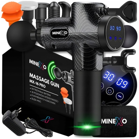 PISTOLET DO MASAŻU MASAŻER DO PLECÓW CIAŁA MASSAGE GUN MX PRO + 8 GŁOWIC