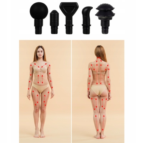 Pistolet do Masażu Masażer Ciała Pleców 8 Końcówek Zestaw Lekki Gun Massage