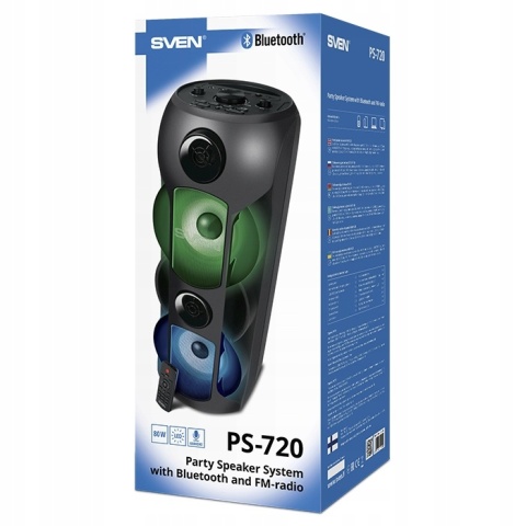 SVEN PS-720 GŁOŚNIK BLUETOOTH 80W TWS PRZENOŚNY SYSTEM AUDIO Z LED KARAOKE