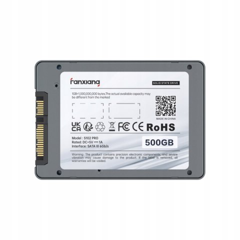 Dysk Ssd 500Gb Fanxiang S102pro Sata Iii 2,5 560/500Mb/S 3D Nand Aluminium