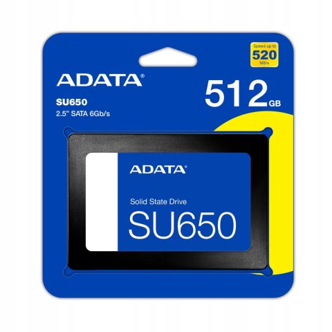 Dysk Ssd Adata Su650 512Gb Nand 3D + Slc, 520/450Mbps Ecc Sata Iii 2,5