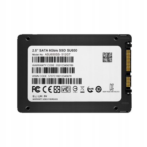Dysk Ssd Adata Su650 512Gb Nand 3D + Slc, 520/450Mbps Ecc Sata Iii 2,5