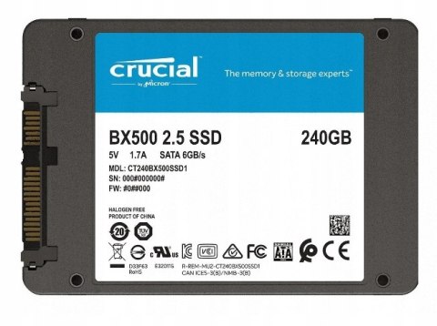Dysk Ssd Crucial Bx500 240Gb Sata Iii 2,5 540/500Mb/S Wydajny I Niezawodny